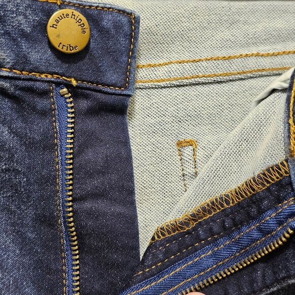 Haute Hippie Tribe Women's Denim Bermuda Shorts Size 14 Frayed Hem Stretchy Cott - Picture 4 of 9